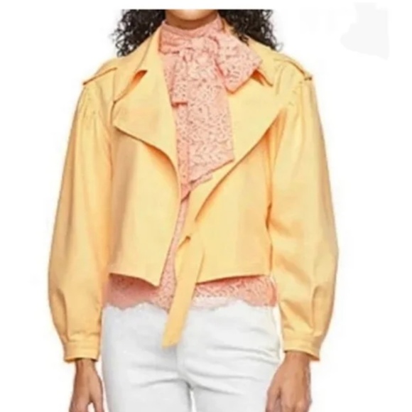 RYEGRASS Lightweight Twill Yellow Cropped Moto Jacket Size Large - Picture 11 of 12